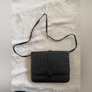 Vintage Black Crocodile-Embossed Leather Bag